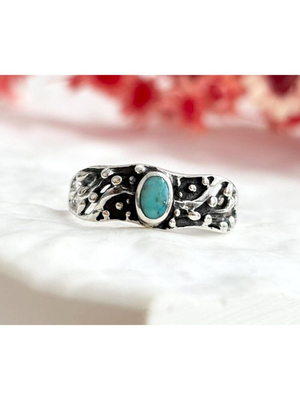 Turquoise Gemstone American Dainty Sterling Silver 925 Vintage Ring - sz 5.75